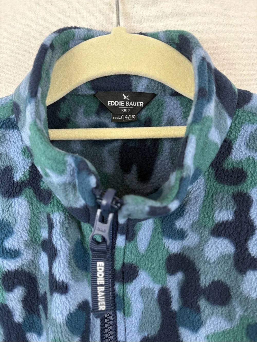 Eddie Bauer Kids Green and Navy Camo Fleece Jacket